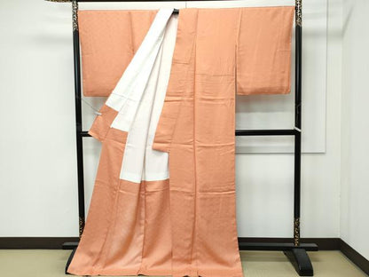 平和屋着物●極上　色無地　駱駝色　七宝花地紋　伊勢丹扱い　逸品　CZAA5037s6