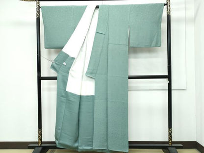 平和屋着物●極上　色無地　青鈍色　花唐草地紋　逸品　CZAA5047s6