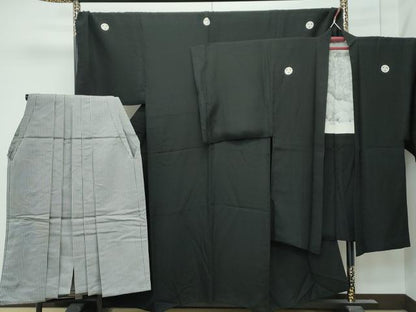 平和屋本店●極上　男性　黒紋付・長羽織・馬乗り袴セット　キングサイズ　逸品　CZAA5054s6