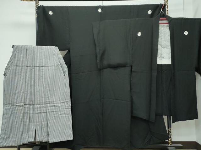 平和屋本店●極上　男性　黒紋付・長羽織・馬乗り袴セット　キングサイズ　逸品　CZAA5054s6