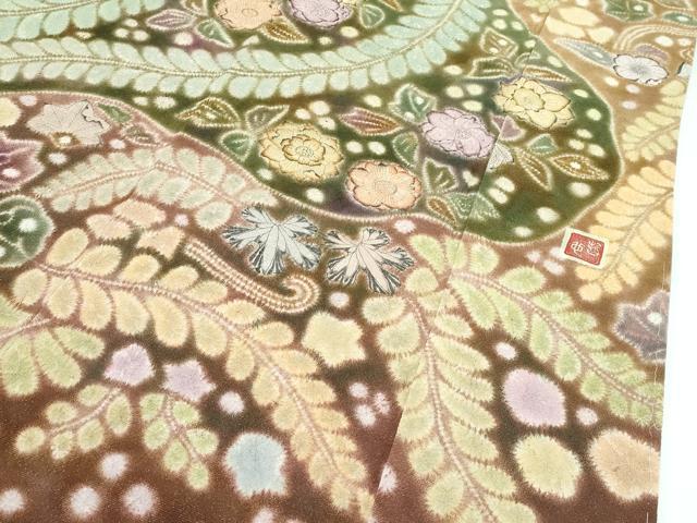 平和屋本店●極上　樋熊哲也　訪問着　辻が花　絞り　手描き　暈し染め　金通し地　鬼しぼ縮緬　逸品　未使用　CZAA5058s6