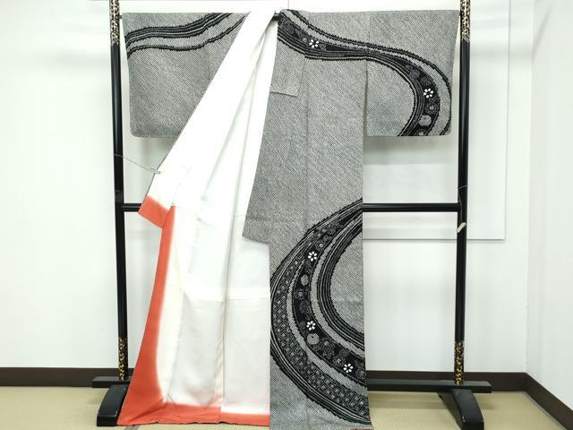 平和屋着物●極上　訪問着　総絞り　流水七宝花文　黒地　逸品　未使用　CZAA5732s6