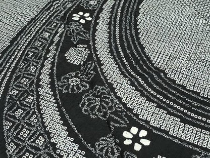 平和屋着物●極上　訪問着　総絞り　流水七宝花文　黒地　逸品　未使用　CZAA5732s6