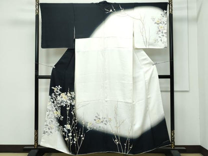 平和屋本店●極上　訪問着　駒刺繍　枝花文　暈し染め　黒地　逸品　未使用　CZAA5065s6