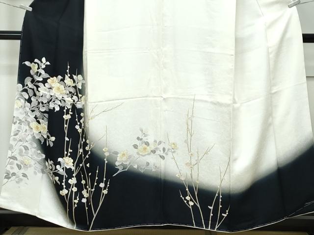 平和屋本店●極上　訪問着　駒刺繍　枝花文　暈し染め　黒地　逸品　未使用　CZAA5065s6