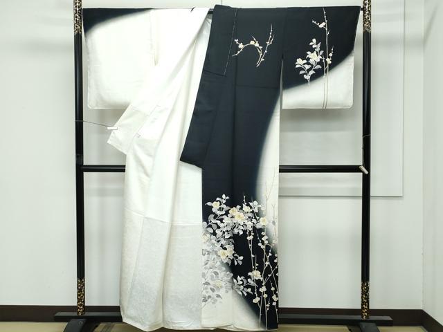 平和屋本店●極上　訪問着　駒刺繍　枝花文　暈し染め　黒地　逸品　未使用　CZAA5065s6