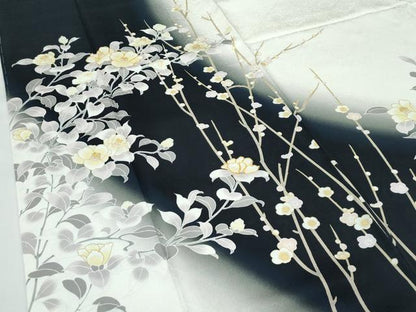 平和屋本店●極上　訪問着　駒刺繍　枝花文　暈し染め　黒地　逸品　未使用　CZAA5065s6