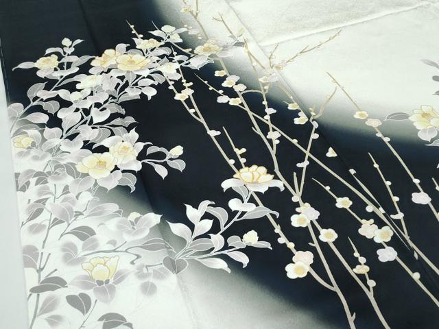 平和屋本店●極上　訪問着　駒刺繍　枝花文　暈し染め　黒地　逸品　未使用　CZAA5065s6