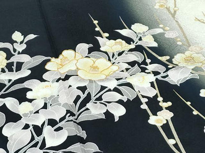 平和屋本店●極上　訪問着　駒刺繍　枝花文　暈し染め　黒地　逸品　未使用　CZAA5065s6