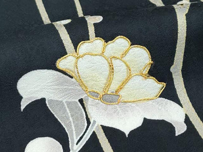 平和屋本店●極上　訪問着　駒刺繍　枝花文　暈し染め　黒地　逸品　未使用　CZAA5065s6