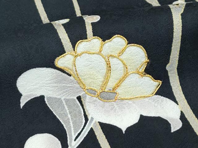 平和屋本店●極上　訪問着　駒刺繍　枝花文　暈し染め　黒地　逸品　未使用　CZAA5065s6