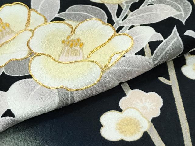 平和屋本店●極上　訪問着　駒刺繍　枝花文　暈し染め　黒地　逸品　未使用　CZAA5065s6