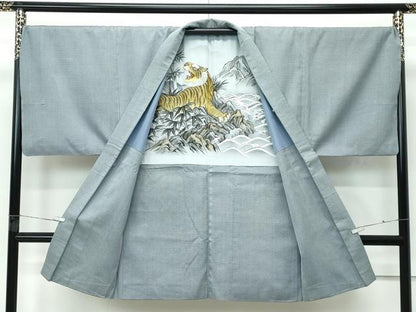 平和屋着物●極上　男性　紬　アンサンブル　キングサイズ　120亀甲　山鳩色地　三越扱い　逸品　CZAA5066s6