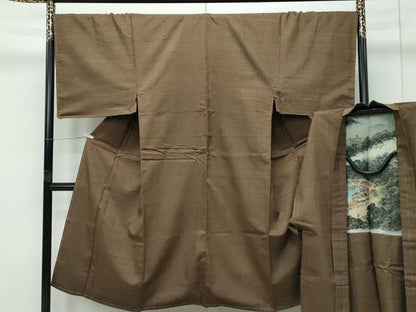 平和屋着物●極上　男性　紬　アンサンブル　色無地　涅色　逸品　未使用　CZAA5067s6