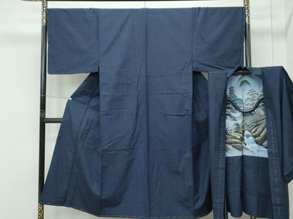 平和屋着物●極上　男性　紬　アンサンブル　色無地　藍鉄色　逸品　未使用　CZAA5068s6