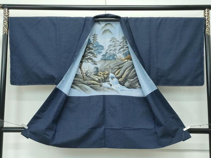 平和屋着物●極上　男性　紬　アンサンブル　色無地　藍鉄色　逸品　未使用　CZAA5068s6