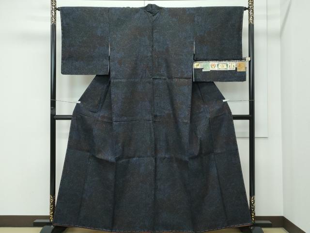 平和屋着物●極上　本場結城紬　重要無形文化財　80亀甲　更紗花文　証紙付き　逸品　未使用　CZAA5073s6