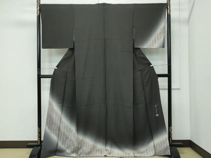 平和屋着物●極上　十代目　歌舞伎役者　坂東三津五郎　訪問着　縞　暈し染め　檳榔子染色　逸品　CZAA5076s6
