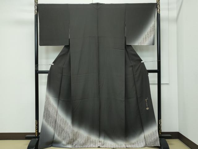 平和屋着物●極上　十代目　歌舞伎役者　坂東三津五郎　訪問着　縞　暈し染め　檳榔子染色　逸品　CZAA5076s6