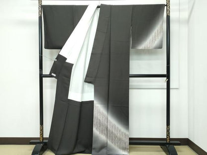 平和屋着物●極上　十代目　歌舞伎役者　坂東三津五郎　訪問着　縞　暈し染め　檳榔子染色　逸品　CZAA5076s6