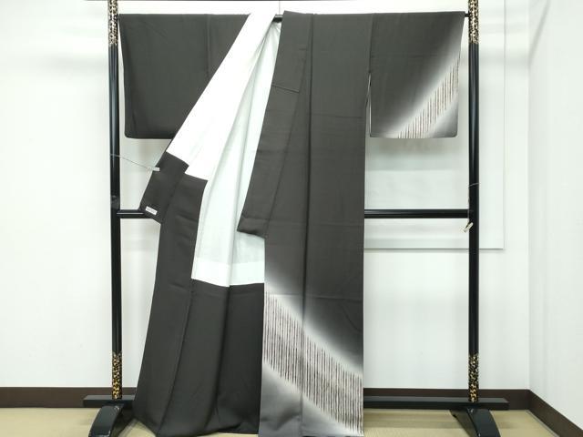 平和屋着物●極上　十代目　歌舞伎役者　坂東三津五郎　訪問着　縞　暈し染め　檳榔子染色　逸品　CZAA5076s6