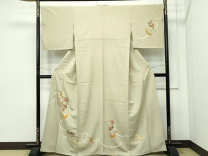 平和屋本店●極上　京の名門　友禅　染の北川　訪問着　駒刺繍　扇面花唐草文　金彩　油色地　反端付き　逸品　未使用　CZAA5080s6
