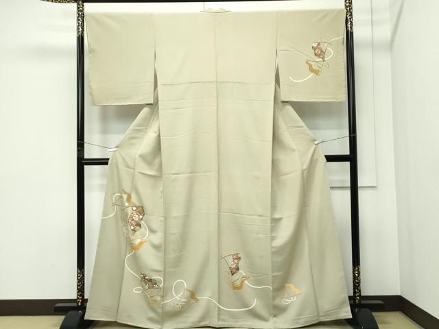 平和屋本店●極上　京の名門　友禅　染の北川　訪問着　駒刺繍　扇面花唐草文　金彩　油色地　反端付き　逸品　未使用　CZAA5080s6