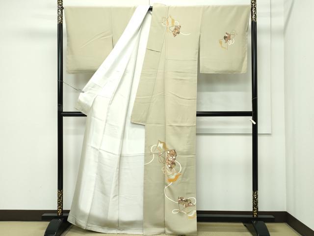 平和屋本店●極上　京の名門　友禅　染の北川　訪問着　駒刺繍　扇面花唐草文　金彩　油色地　反端付き　逸品　未使用　CZAA5080s6