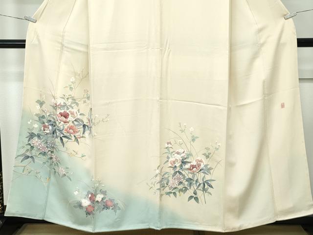 平和屋本店●極上　本加賀友禅作家　和泉衛知　訪問着　草花文　暈し染め　蜂蜜色地　逸品　未使用　CZAA5082s6