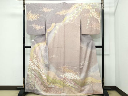 平和屋着物●極上　訪問着　草花霞文　暈し染め　金通し地　逸品　CZAA5085s6