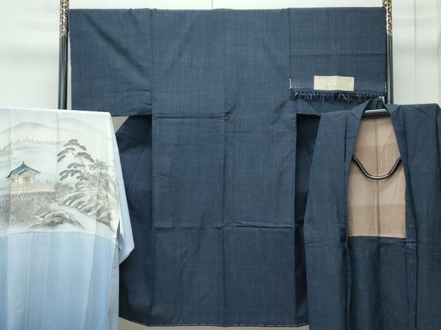 平和屋着物●極上　男性　本場塩沢紬織　アンサンブル・長襦袢セット　縞　南雲織物謹製　反端付き　逸品　未使用　CZAA5087s6
