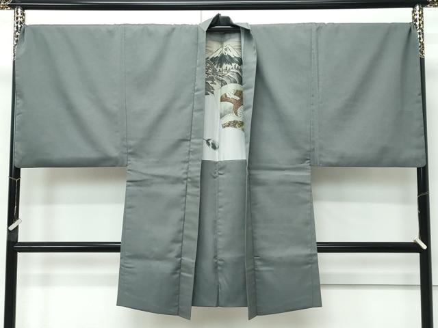 平和屋本店●極上　男性　紬・長羽織・長襦袢セット　着物：灰汁色　羽織：柳煤竹色　キングサイズ　逸品　CZAA5088s6