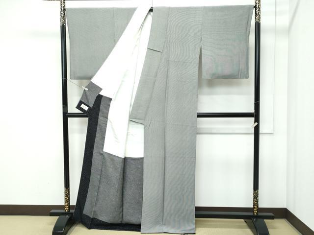 平和屋本店●極上　伝統工芸士　砂川健一　江戸小紋　万筋　黒×灰黄緑色　やまと金ラベル　逸品　CZAA5092s6