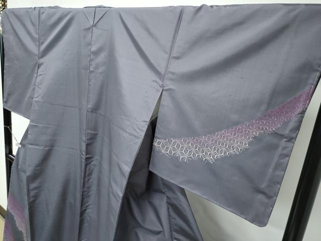 平和屋着物●極上　訪問着　紬地　総刺繍　刺し子　麻の葉文様　さが美扱い　消炭色地　逸品　未使用　CZAA5095s6