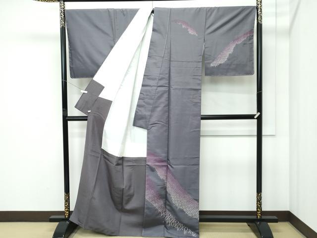 平和屋着物●極上　訪問着　紬地　総刺繍　刺し子　麻の葉文様　さが美扱い　消炭色地　逸品　未使用　CZAA5095s6