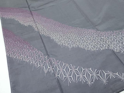 平和屋着物●極上　訪問着　紬地　総刺繍　刺し子　麻の葉文様　さが美扱い　消炭色地　逸品　未使用　CZAA5095s6