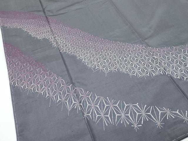 平和屋着物●極上　訪問着　紬地　総刺繍　刺し子　麻の葉文様　さが美扱い　消炭色地　逸品　未使用　CZAA5095s6