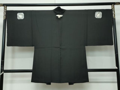 平和屋着物∞極上　男性　黒紋付　長羽織　羽裏：風景文　反端付き　逸品　未使用　CZAA5097s6