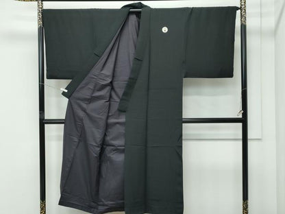 平和屋本店●極上　男性　黒紋付　長羽織セット　羽裏：虎　逸品　CZAA5098s6