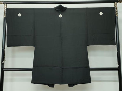 平和屋本店●極上　男性　黒紋付　長羽織セット　羽裏：虎　逸品　CZAA5098s6