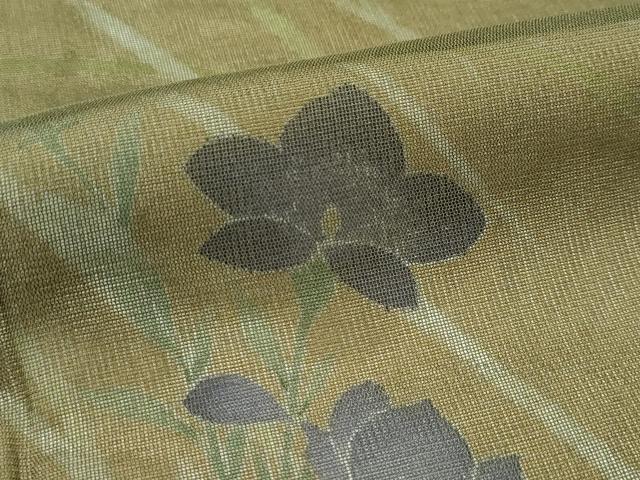 平和屋着物●極上　訪問着　無双　紗袷　紗×紗　草花文　表：海松茶色　裏：飴色地　逸品　未使用　CZAA5099s6
