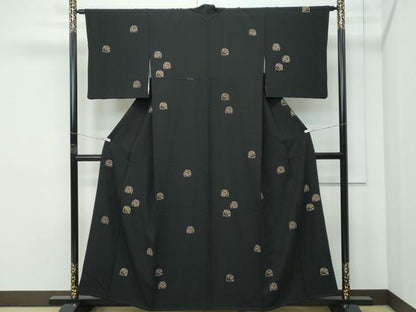 平和屋着物●極上　印傳　小紋　花兎　黒地　逸品　CZAA5101s6