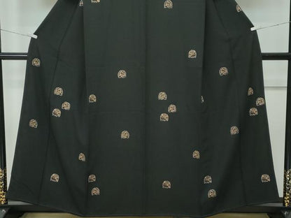 平和屋着物●極上　印傳　小紋　花兎　黒地　逸品　CZAA5101s6