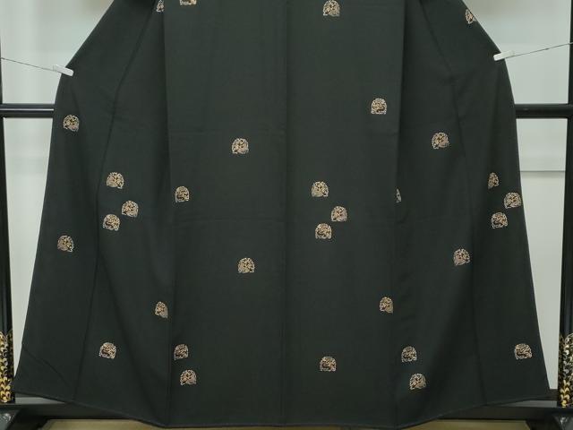 平和屋着物●極上　印傳　小紋　花兎　黒地　逸品　CZAA5101s6