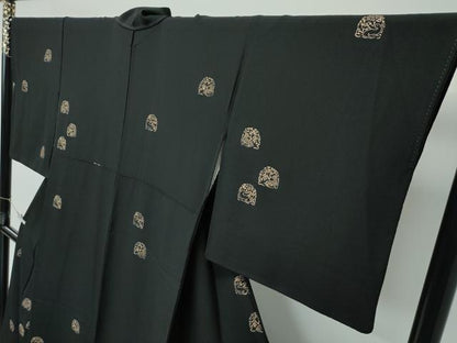 平和屋着物●極上　印傳　小紋　花兎　黒地　逸品　CZAA5101s6