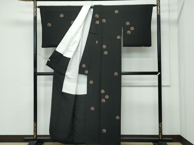 平和屋着物●極上　印傳　小紋　花兎　黒地　逸品　CZAA5101s6