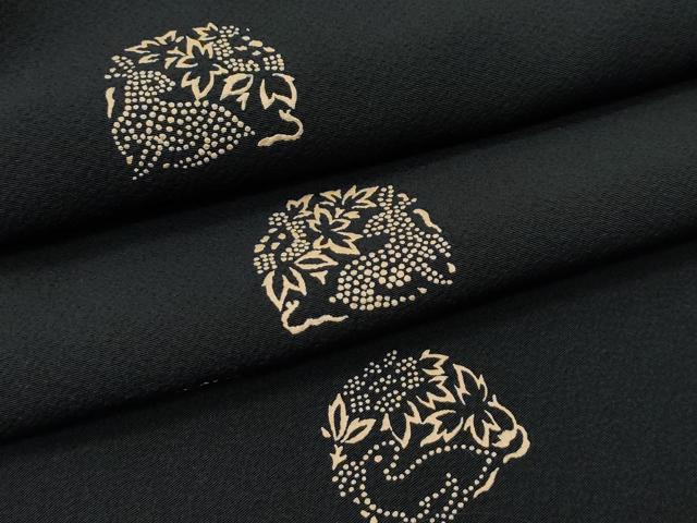 平和屋着物●極上　印傳　小紋　花兎　黒地　逸品　CZAA5101s6
