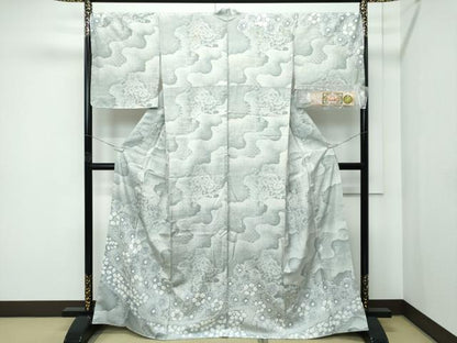 平和屋本店●極上　訪問着　本場大島紬地　白大島　９マルキ　絞り　草花文　夢織工房謹製　証紙付き　逸品　未使用　CZAA5105s6