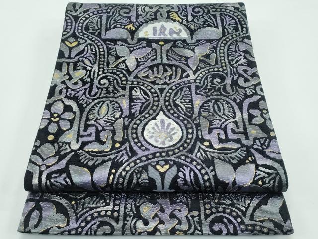 平和屋着物●極上　六通柄袋帯　吉祥草花文　モール　黒地　金糸　逸品　未使用　CZAA5123s6