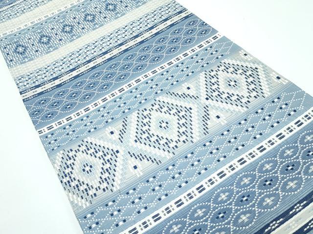 平和屋着物●極上　丸帯　花織　本藍　幾何学横段文　花唐草文　逸品　CZAA5124s6